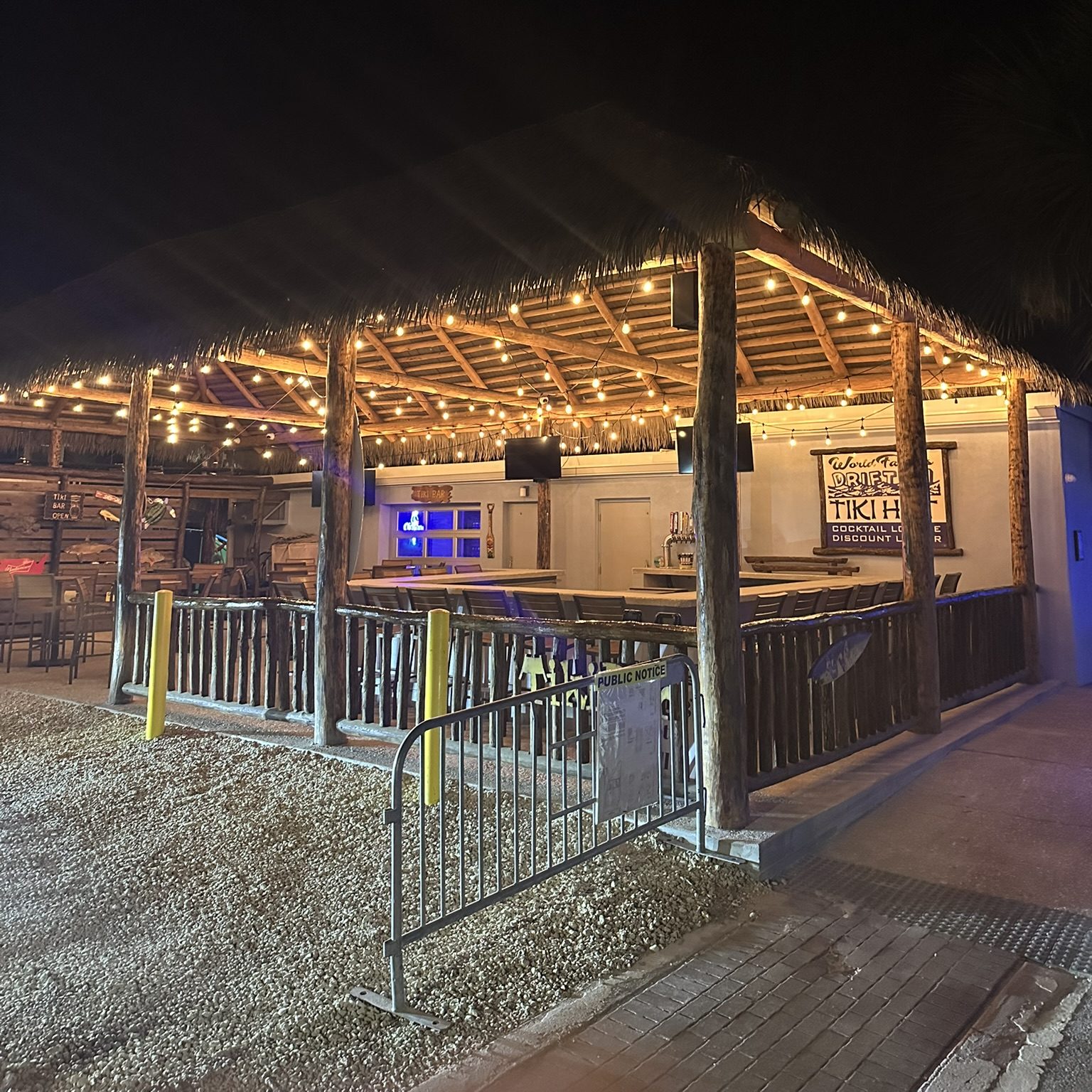 Tiki hut seating at the Drift-In
